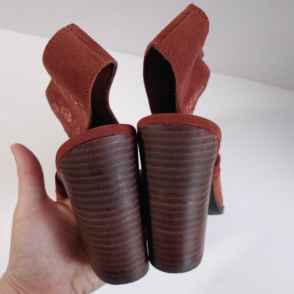 Lucky Brand red Orange Retro 70s Western Embroidered Leather Bootie - Picture 3 of 9